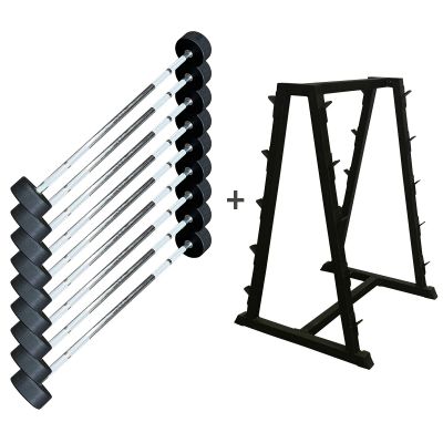 Commercial Rubber Barbells Set 10-50kg with Rack