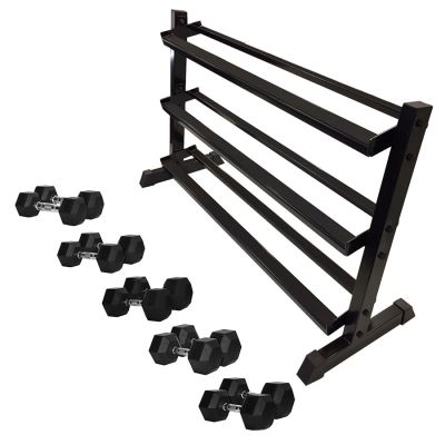 Hex Dumbbell Set 5-25kg (5 pairs) with 3 Tier Rack