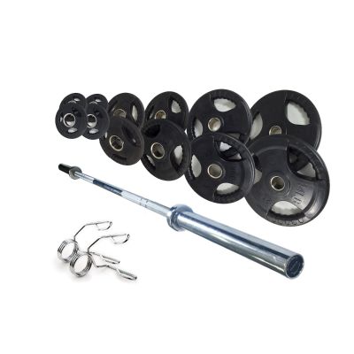 Olympic weight lifting set 100kg rubber weight plates olympic bar